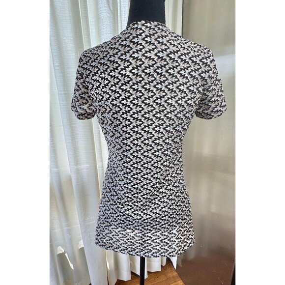 Vintage 70s top/tunic, black, white, brown abstract op-art pattern, mini dress - Picture 6 of 10